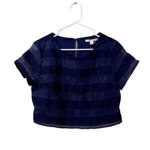 Miami blue striped cropped short sleeved summer top lightweight shirt blouse